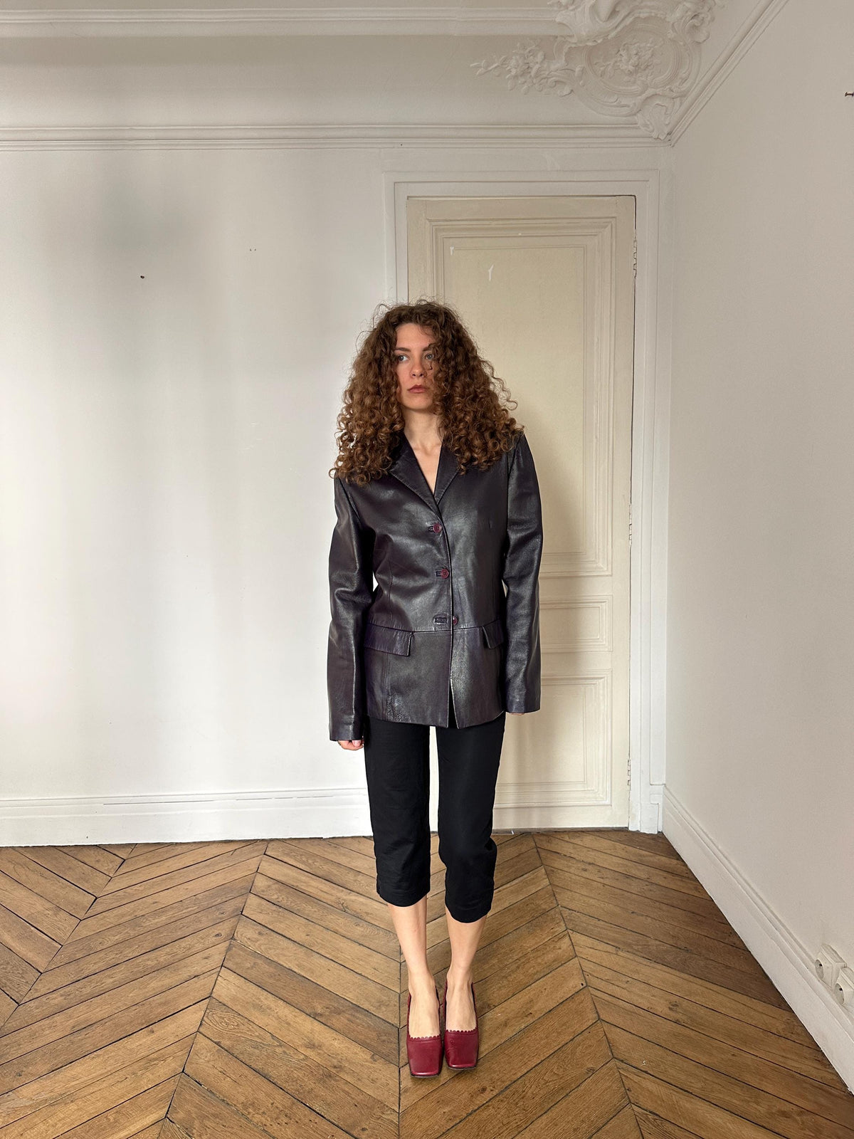Vintage 90s Leather Blazer Jacket in Purple