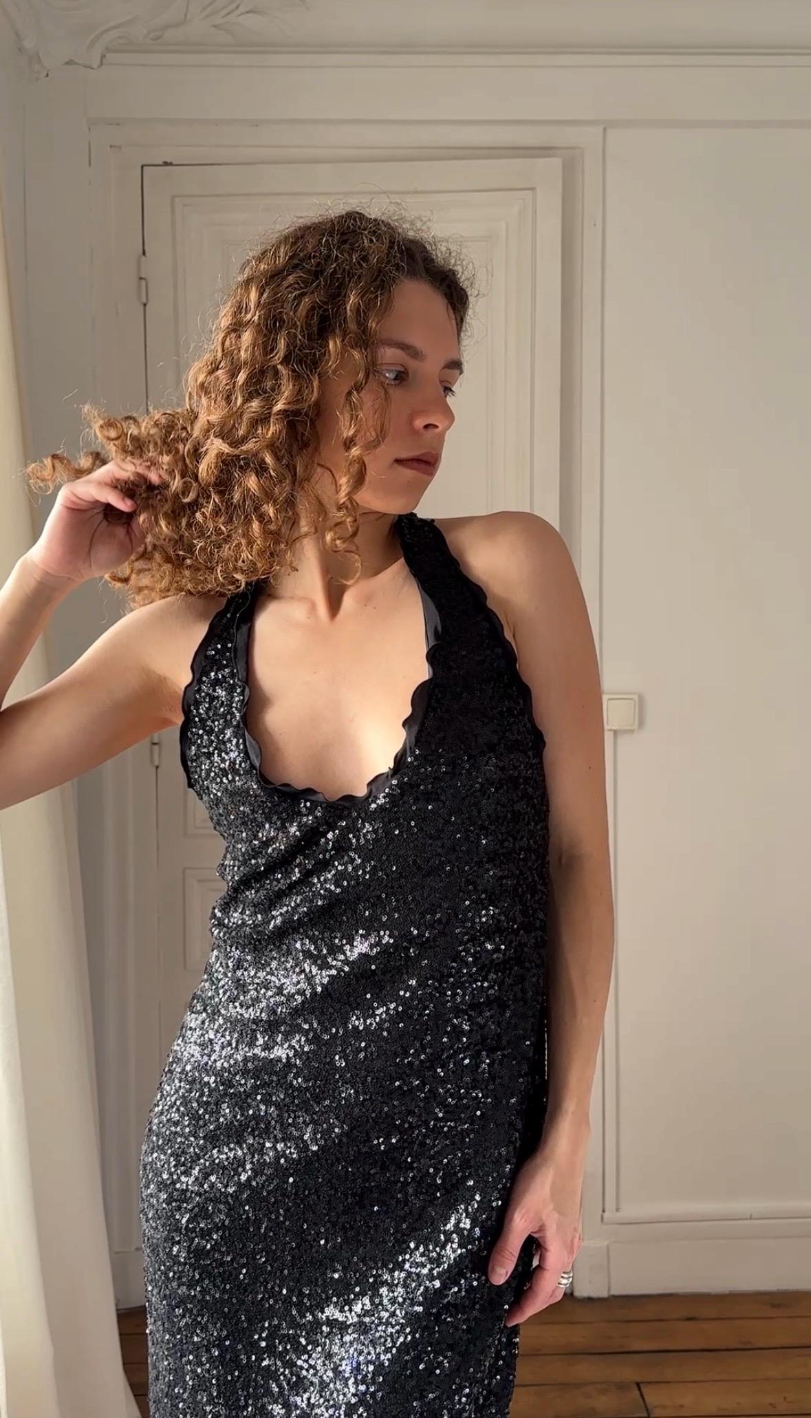 Vintage Moschino Cheap and Chic Black Sequin Open Back Party Dress I US 6