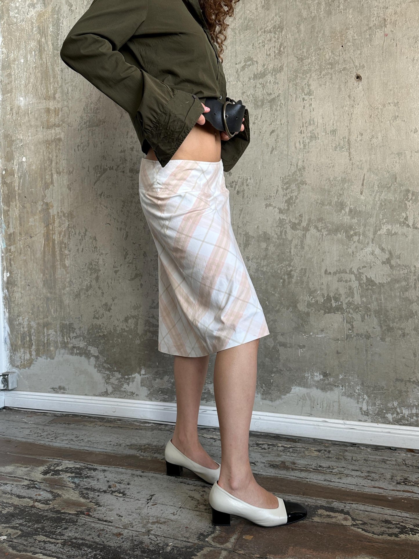 Vintage Burberry London Check Pencil Skirt in Blush Pink