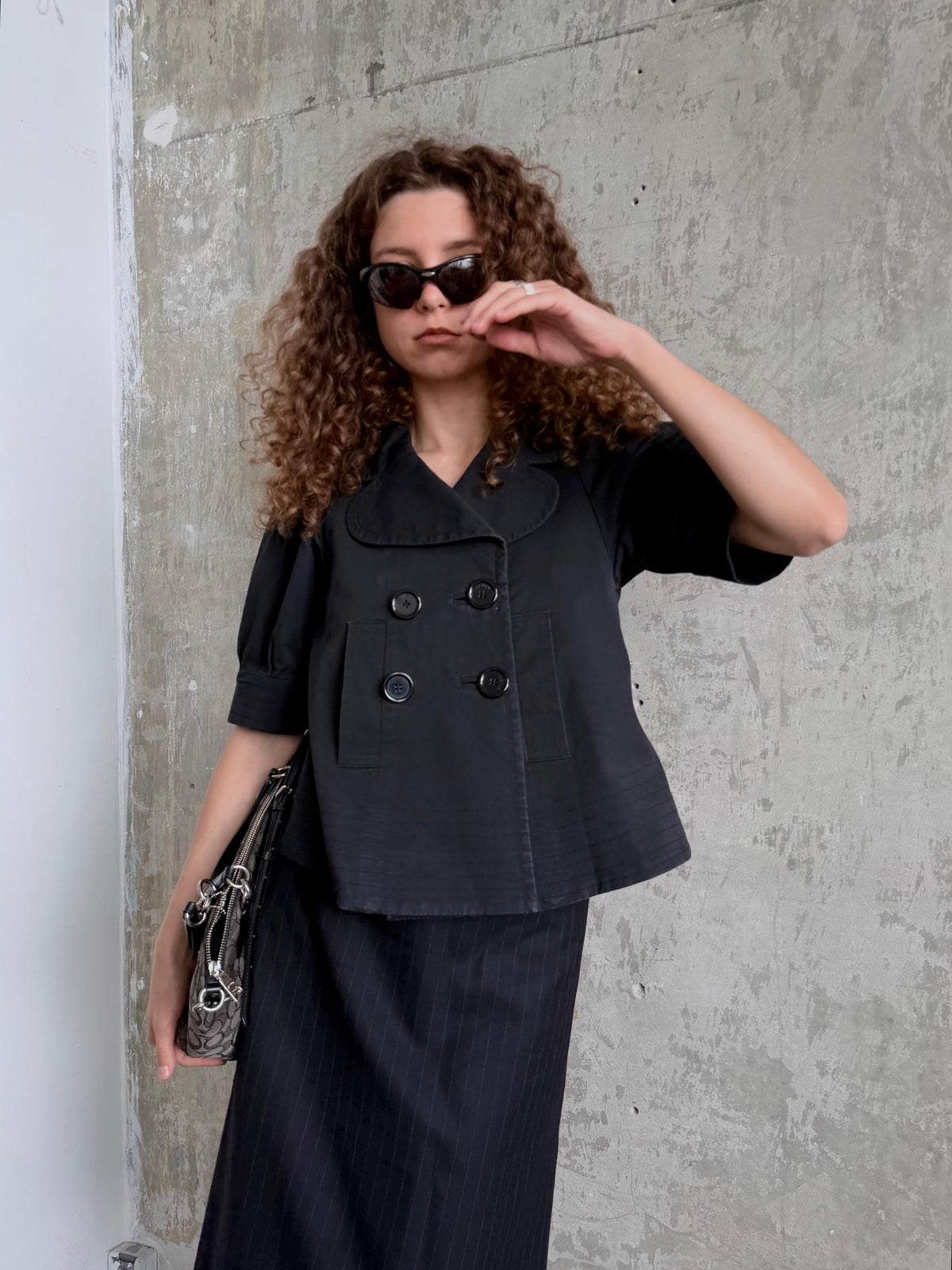 Vintage Sonia Rykiel Black Cotton Jacket | French Designer Cropped Coat