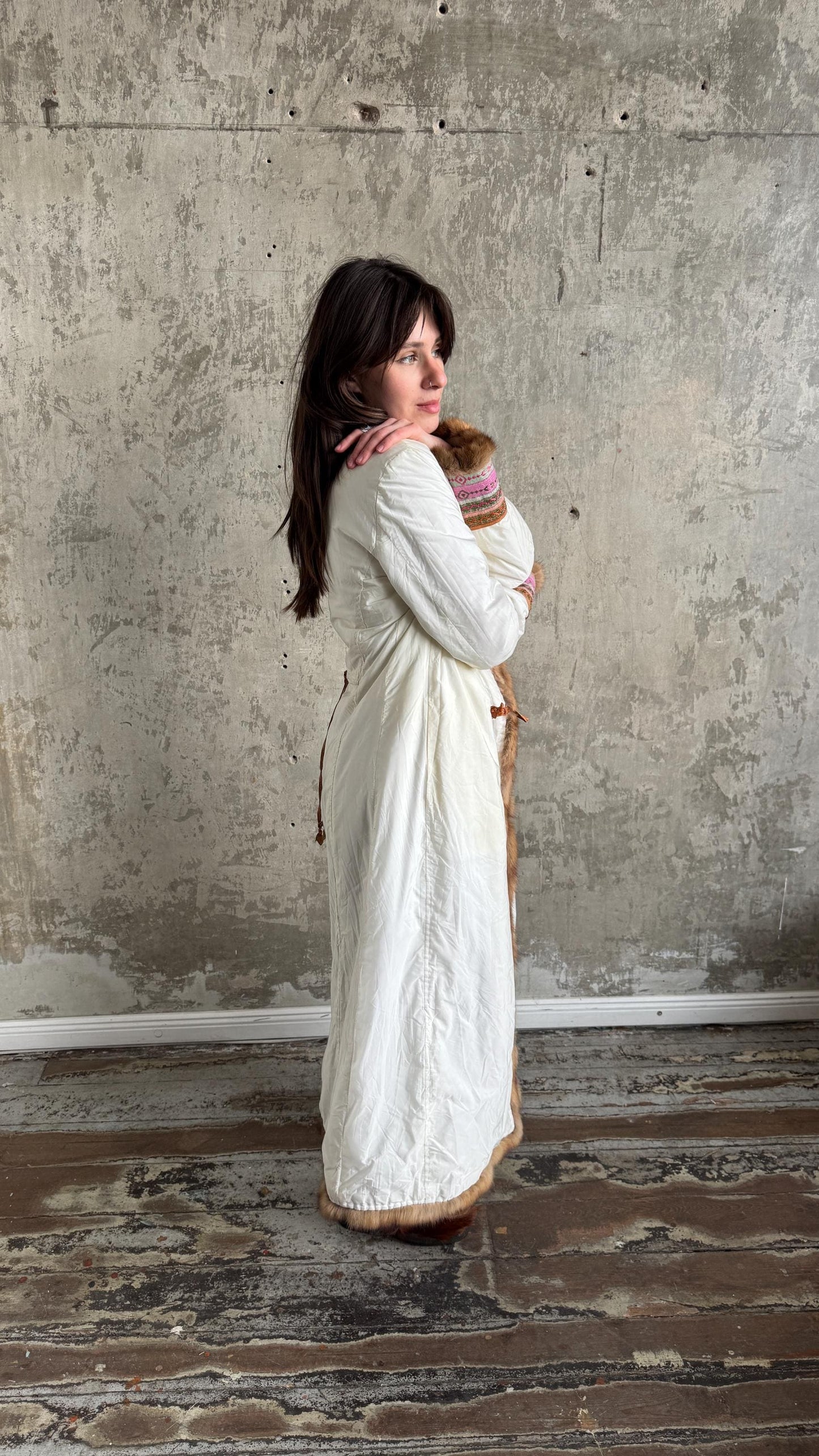 Vintage Ermanno Scervino Ivory Puffer Coat with Fur Trim
