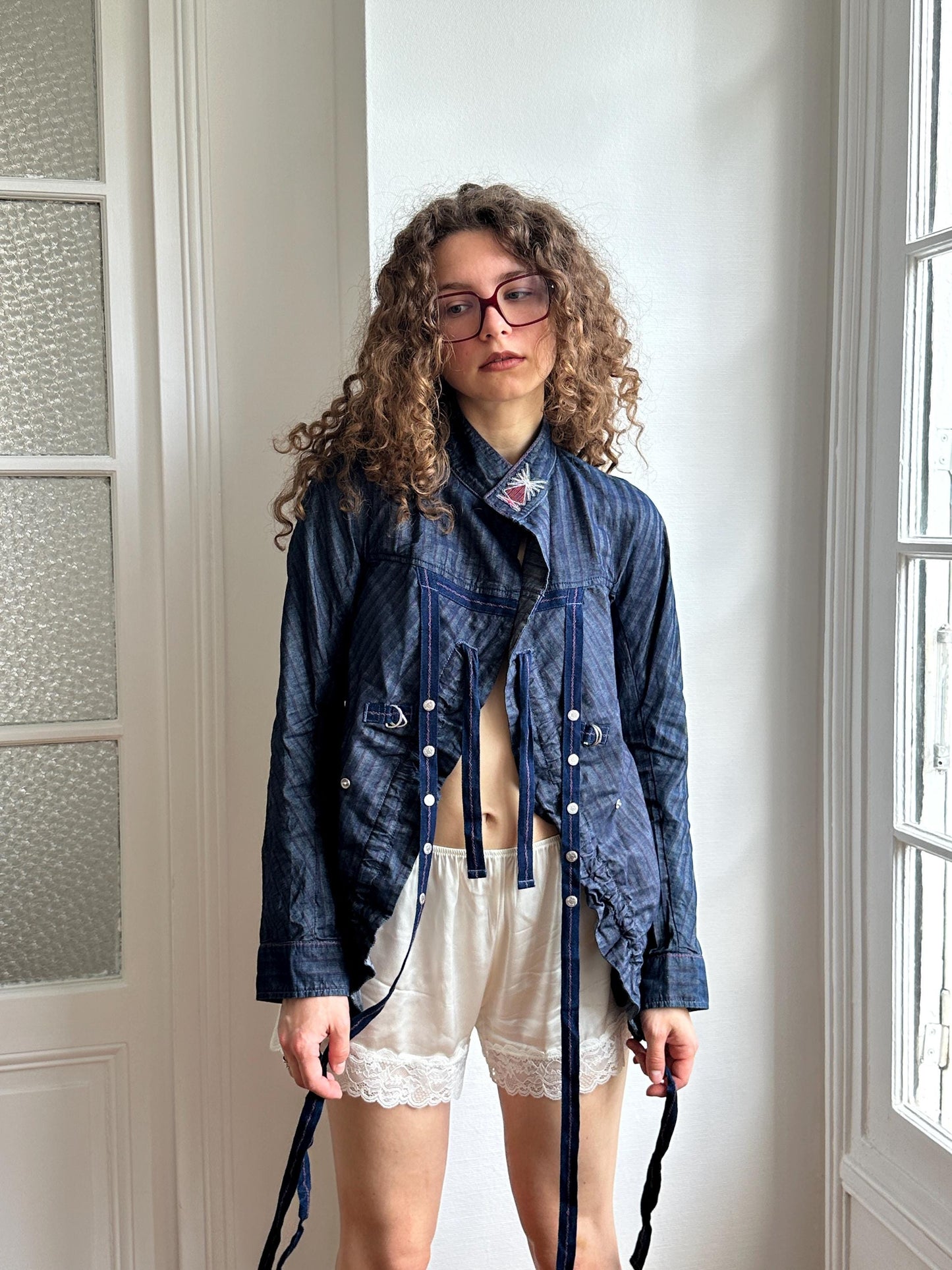 Vintage Y2K Marithé + François Girbaud Dark Denim Lace-Up Jacket