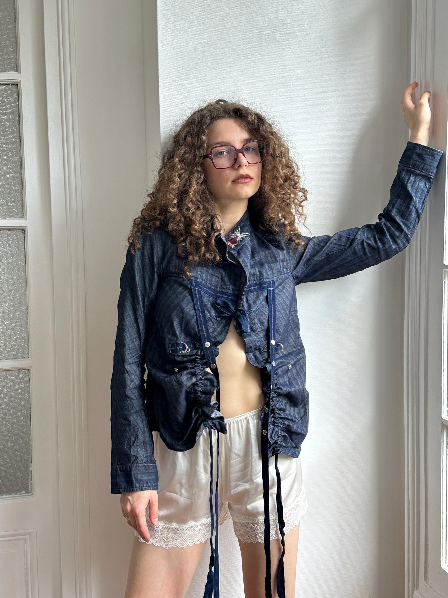 Vintage Y2K Marithé + François Girbaud Dark Denim Lace-Up Jacket