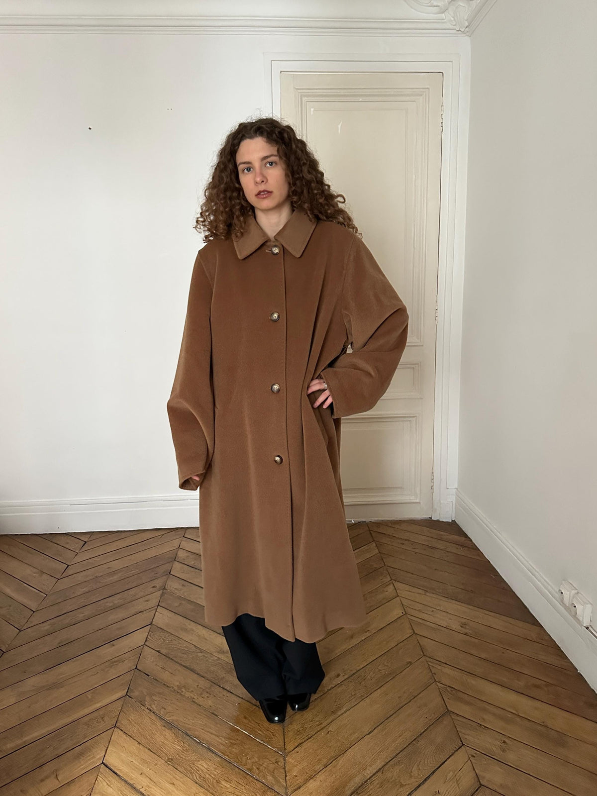 Vintage Piacenza Camel Long Baggy Coat | Italian 100% Wool Minimalist Coat