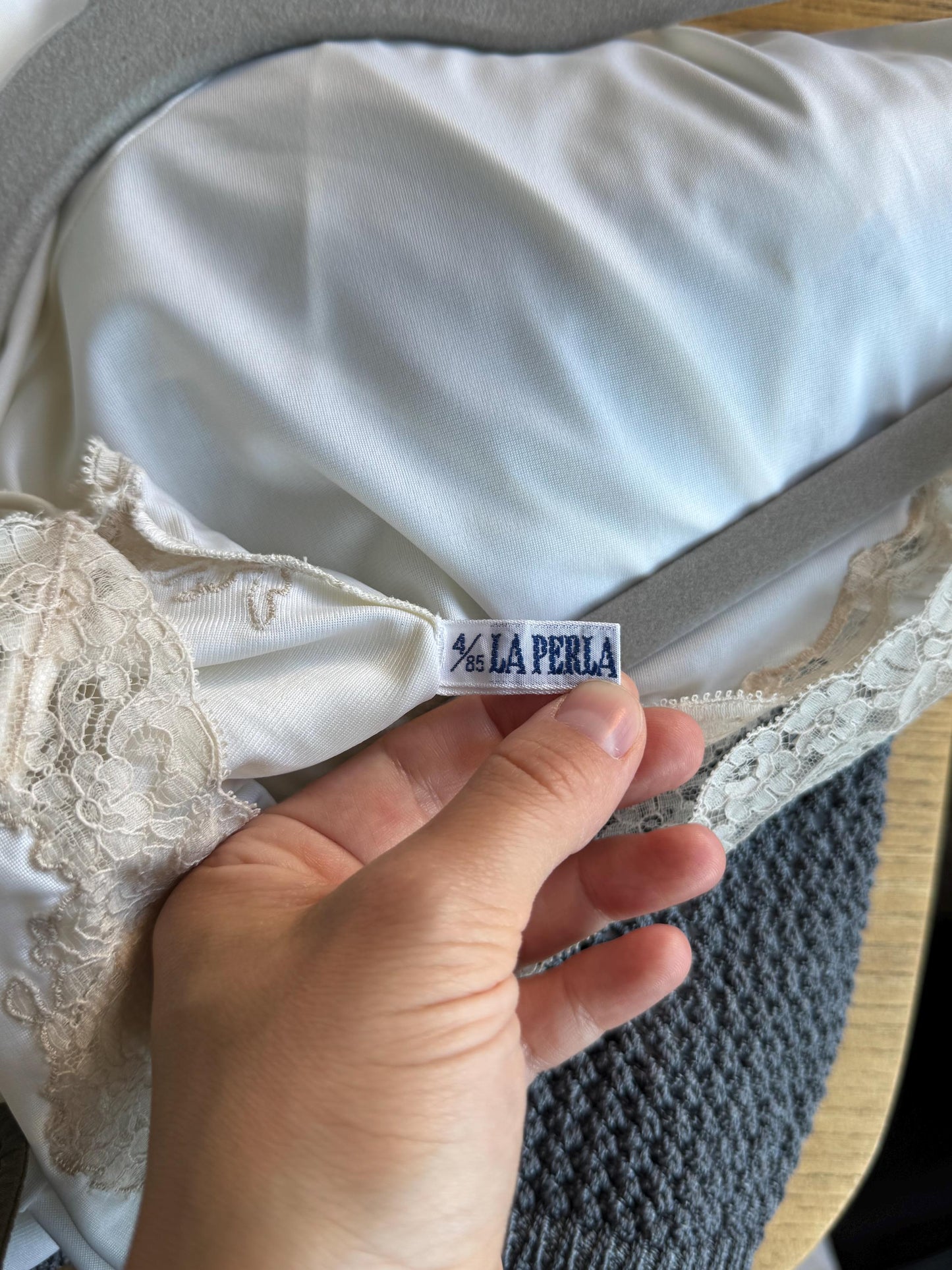 Vintage La Perla White Silk Slip Dress | Cream Lace Trim