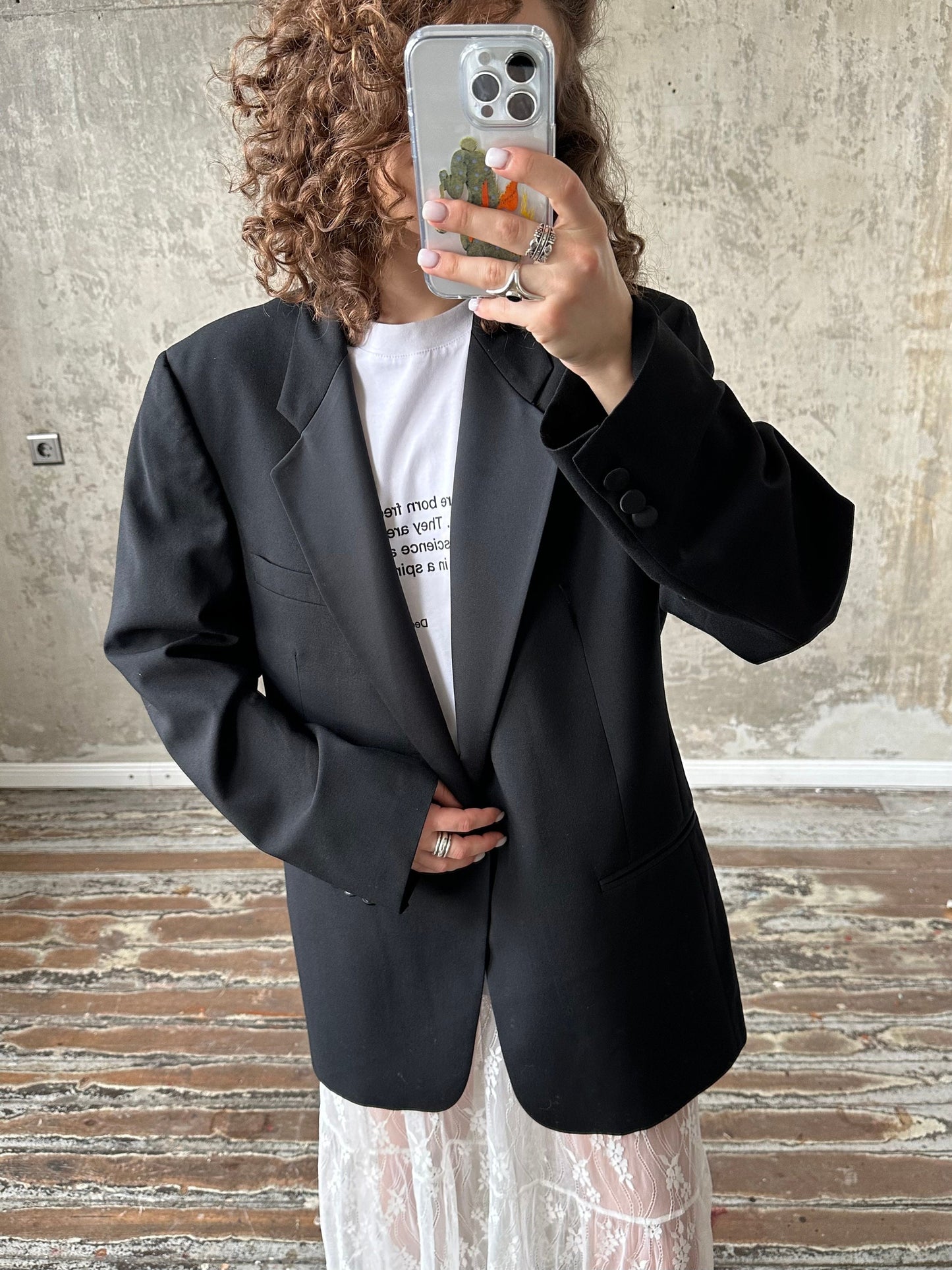 Vintage black evening blazer with satin collar