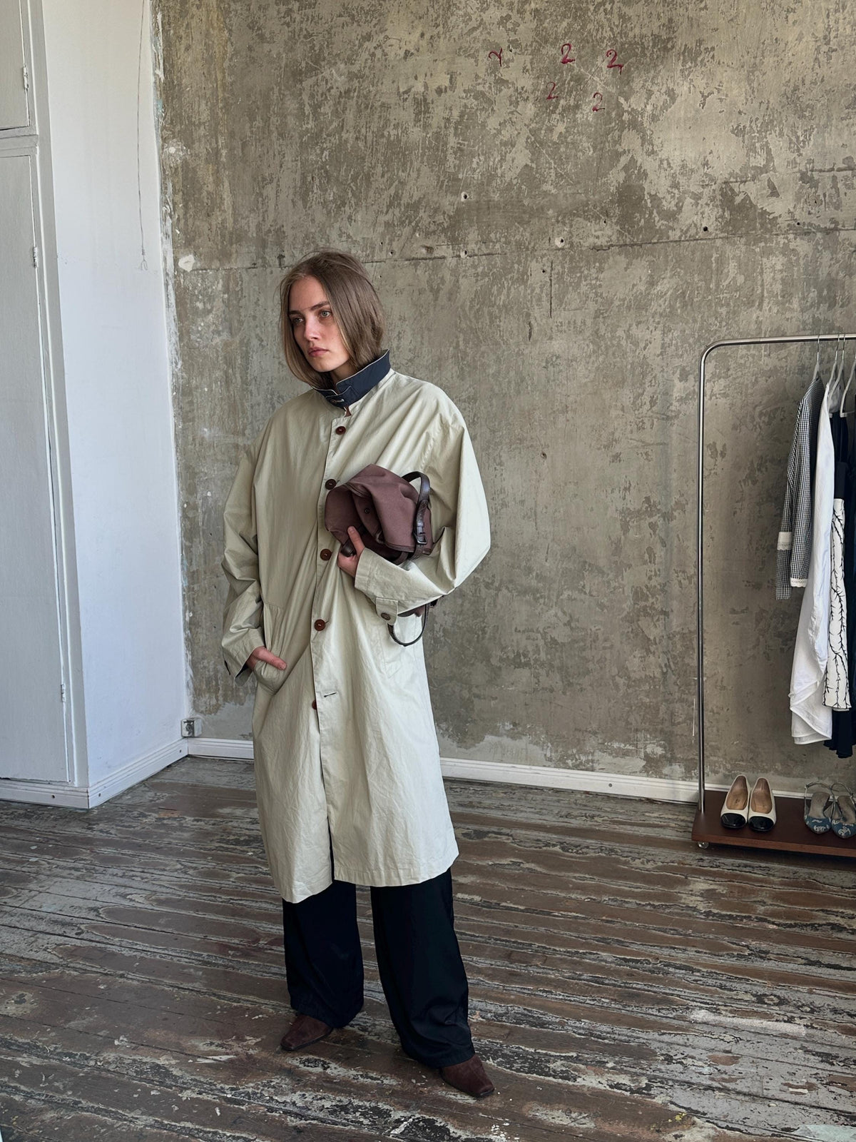 Vintage 90s Long Beige Trench Coat | Classic Minimalist Trench