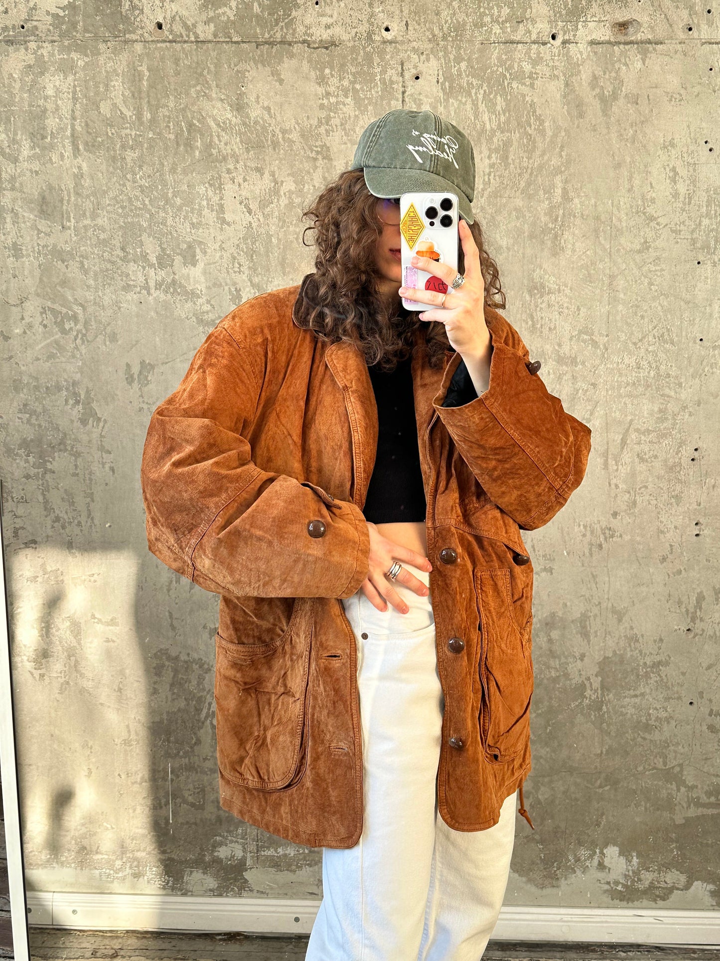 Vintage 90s Suede Leather Bomber Jacket, Brown Oversized Grunge Motorcycle Coat, Genuine Leather, Padded, Wooden Button Closure, Fits XS-M