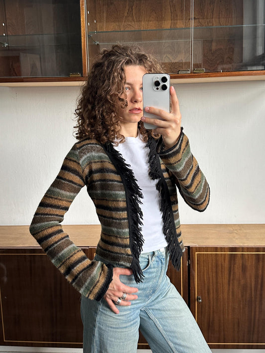 Vintage striped mohair cardigan in brown