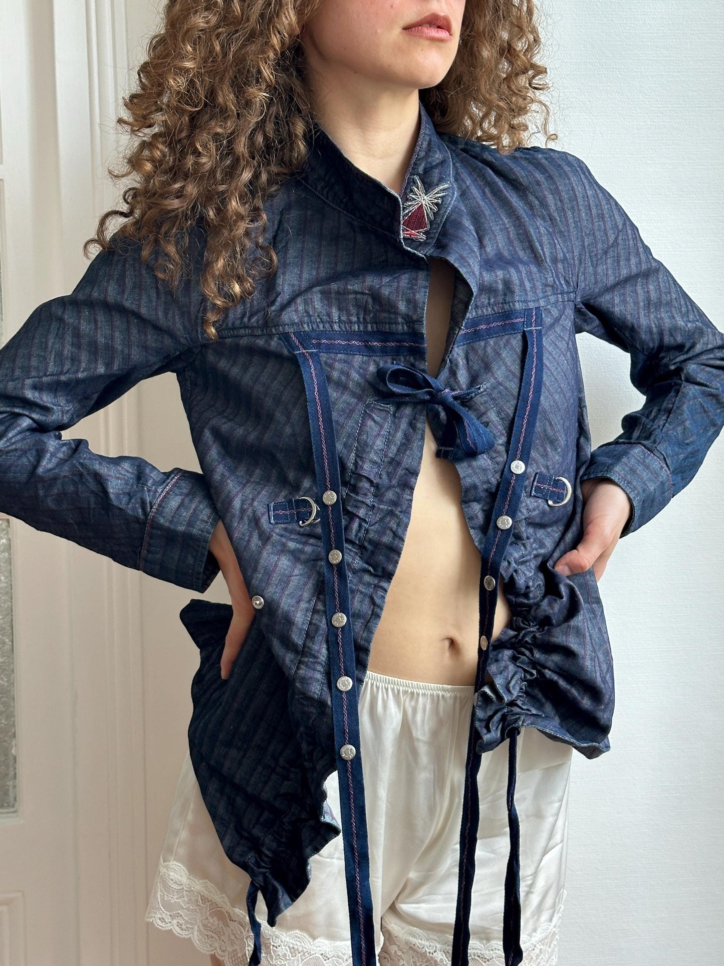 Vintage Y2K Marithé + François Girbaud Dark Denim Lace-Up Jacket