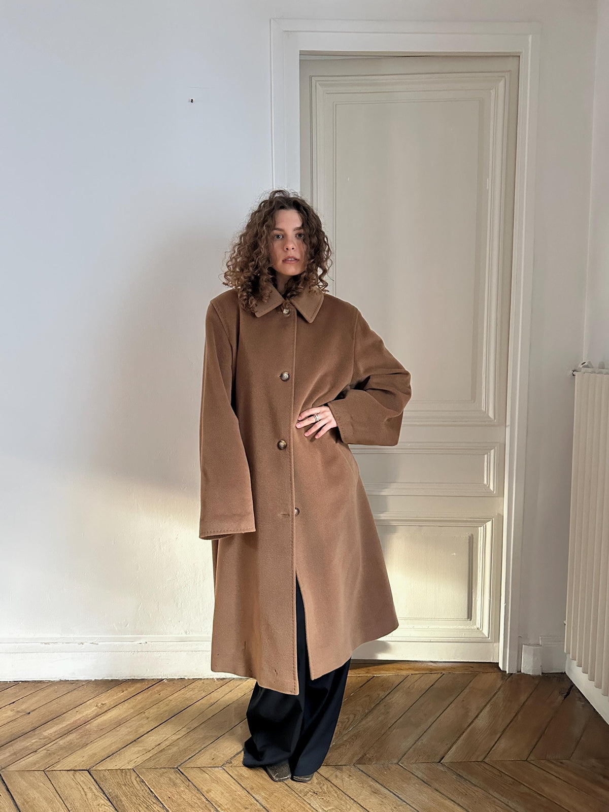 Vintage Piacenza Camel Long Baggy Coat | Italian 100% Wool Minimalist Coat