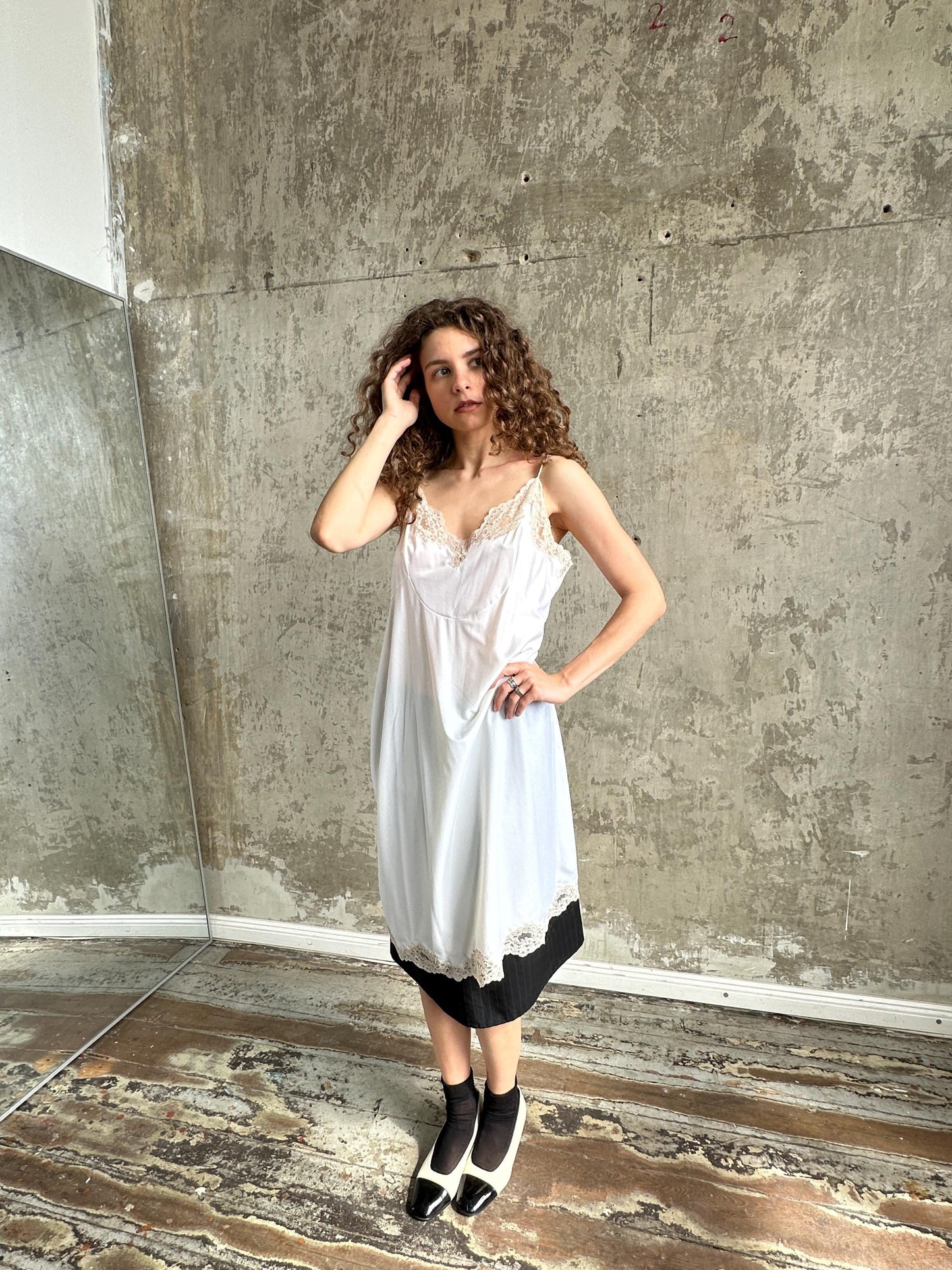 Vintage La Perla White Silk Slip Dress | Cream Lace Trim