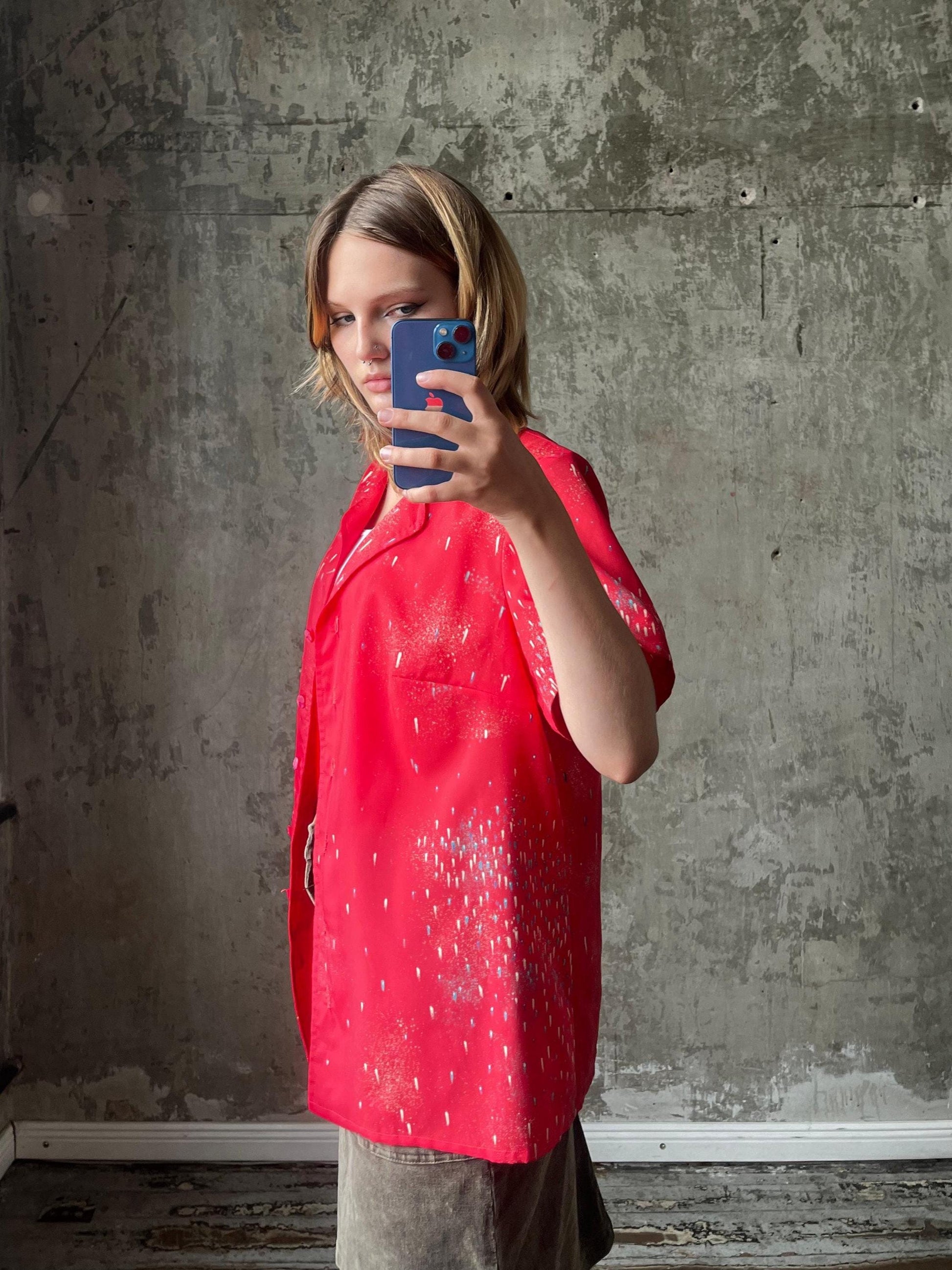 Vintage abstract pattern blouse in red