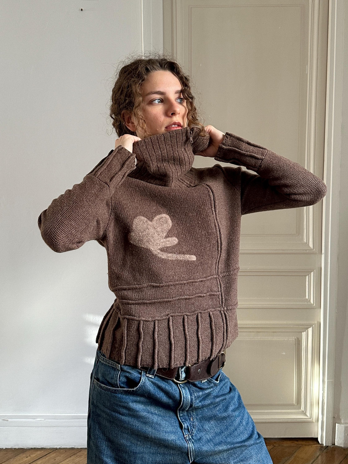 Vintage Funnel Neck Brown Lambswool Sweater