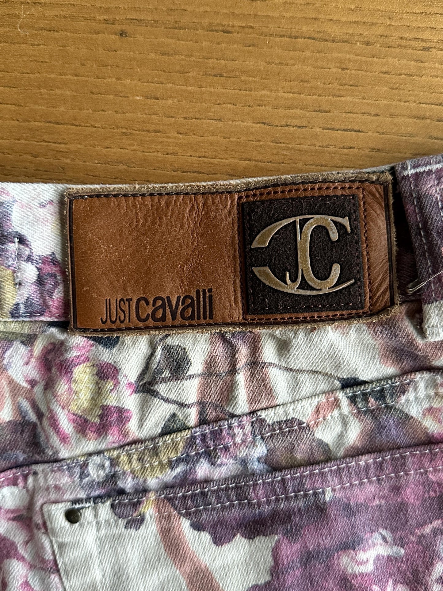 Vintage Y2K Cavalli Denim Floral Mini Skirt in Pink