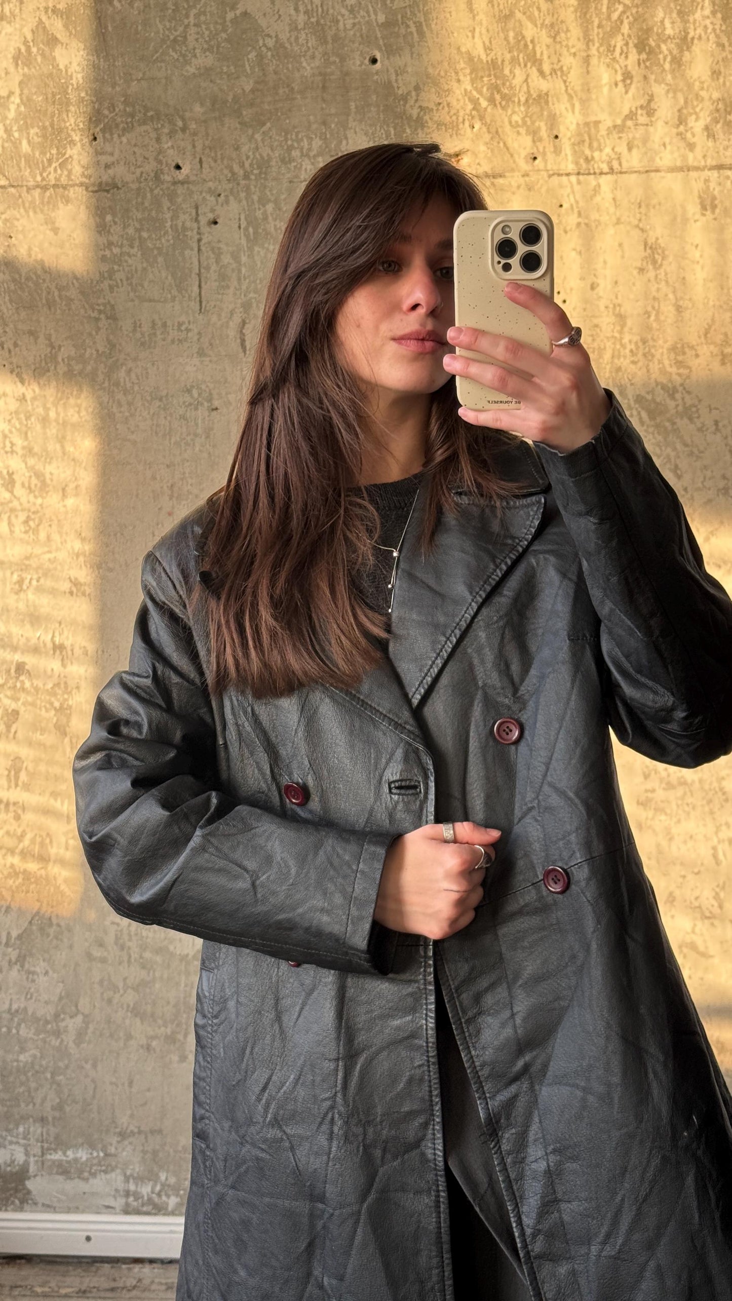 Vintage 90s oversized leather coat in black