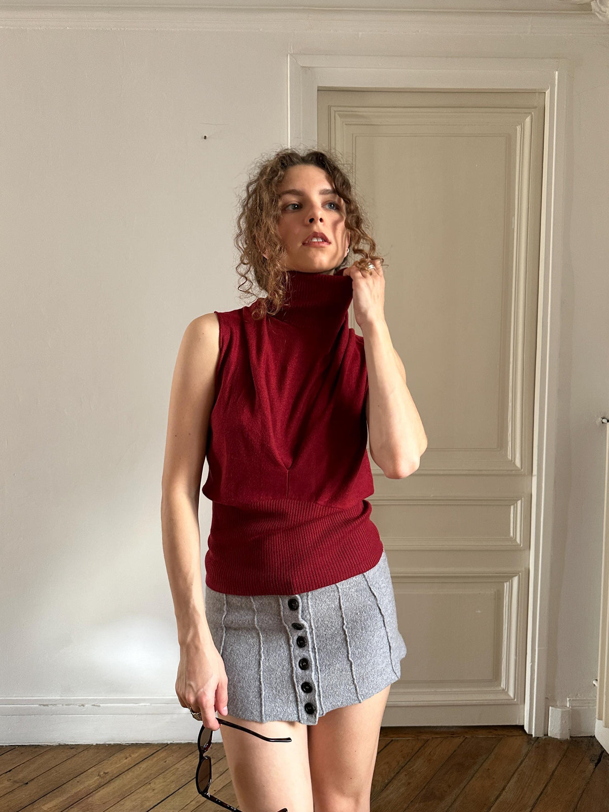 Vintage Emporio Armani Burgundy Sleeveless Turtleneck Top