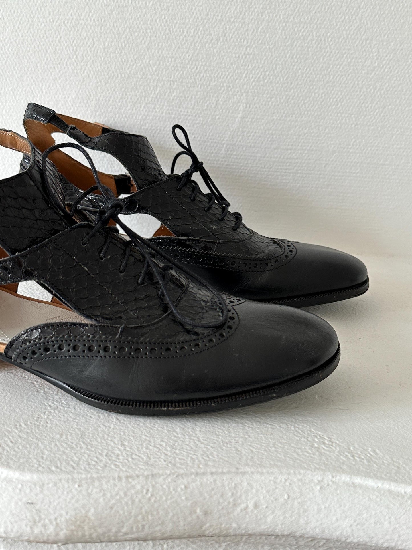 Maison Margiela Line 22 Black Leather Cut-Out Brogue Oxford Sandal in Black I US 6.5