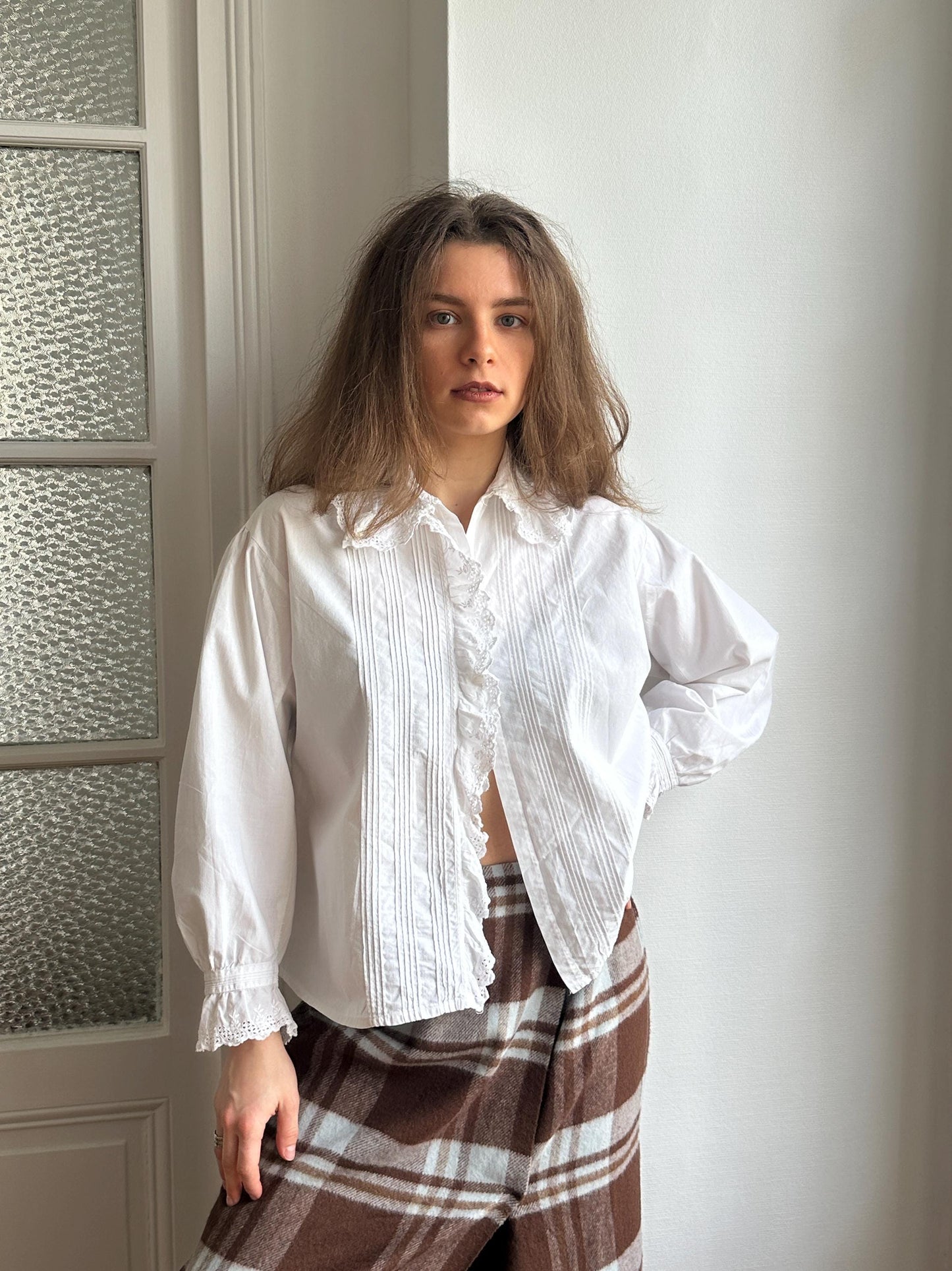Antique French 1920s Cotton Blouse In White