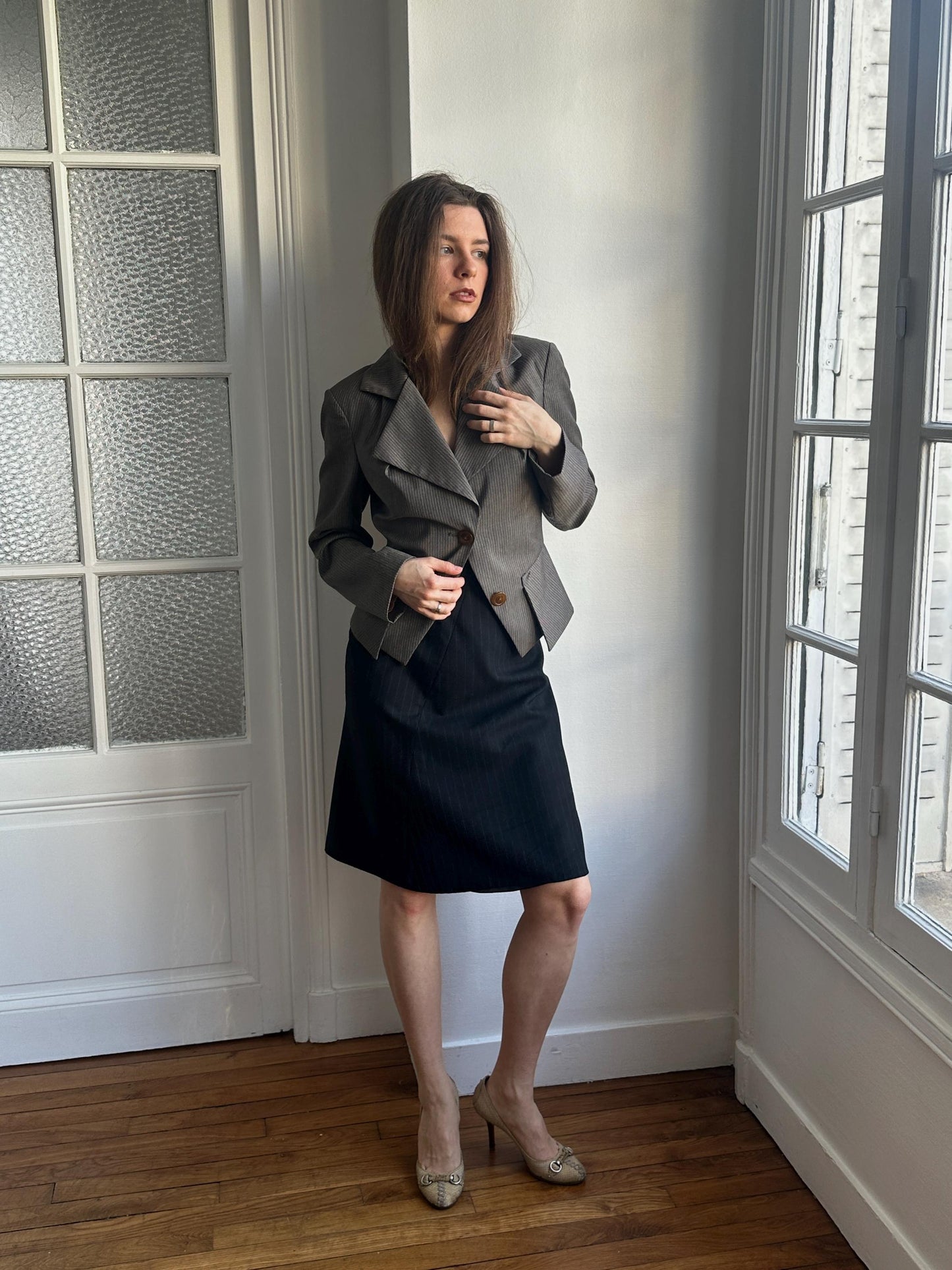 Vivienne Westwood Red Label Vintage Wool Pin Stripe Blazer in Grey