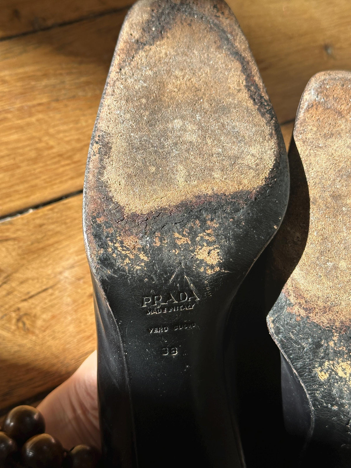 Vintage Prada Black Leather Block Heel Pumps | EU 38