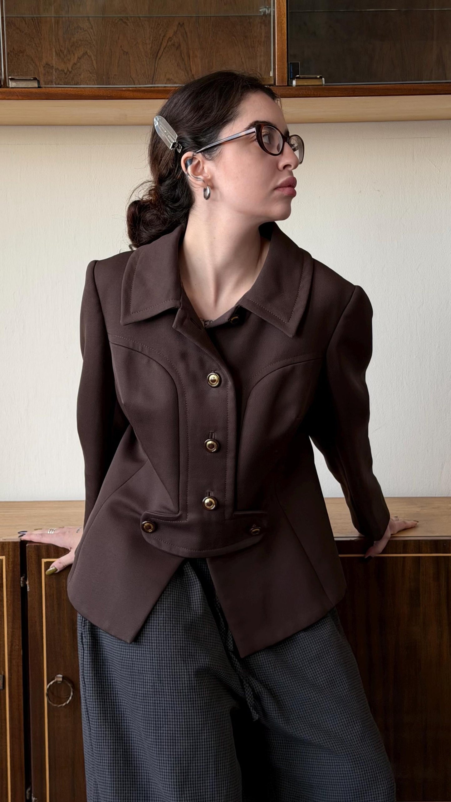 Vintage Brown Tailored Espresso Blazer, 90s Italian Structured Fitted Jacket