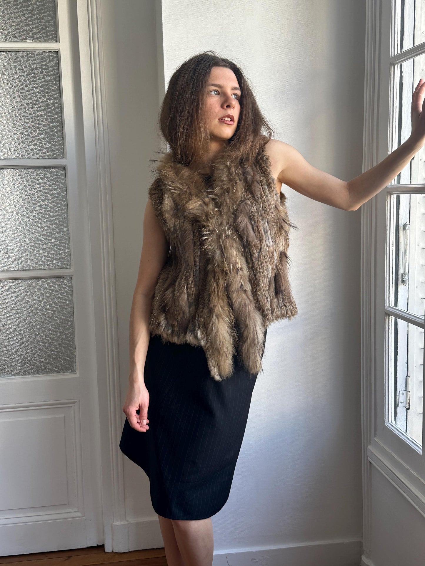 Vintage 90s Rabbit Fur Lightweight Vest in Brown