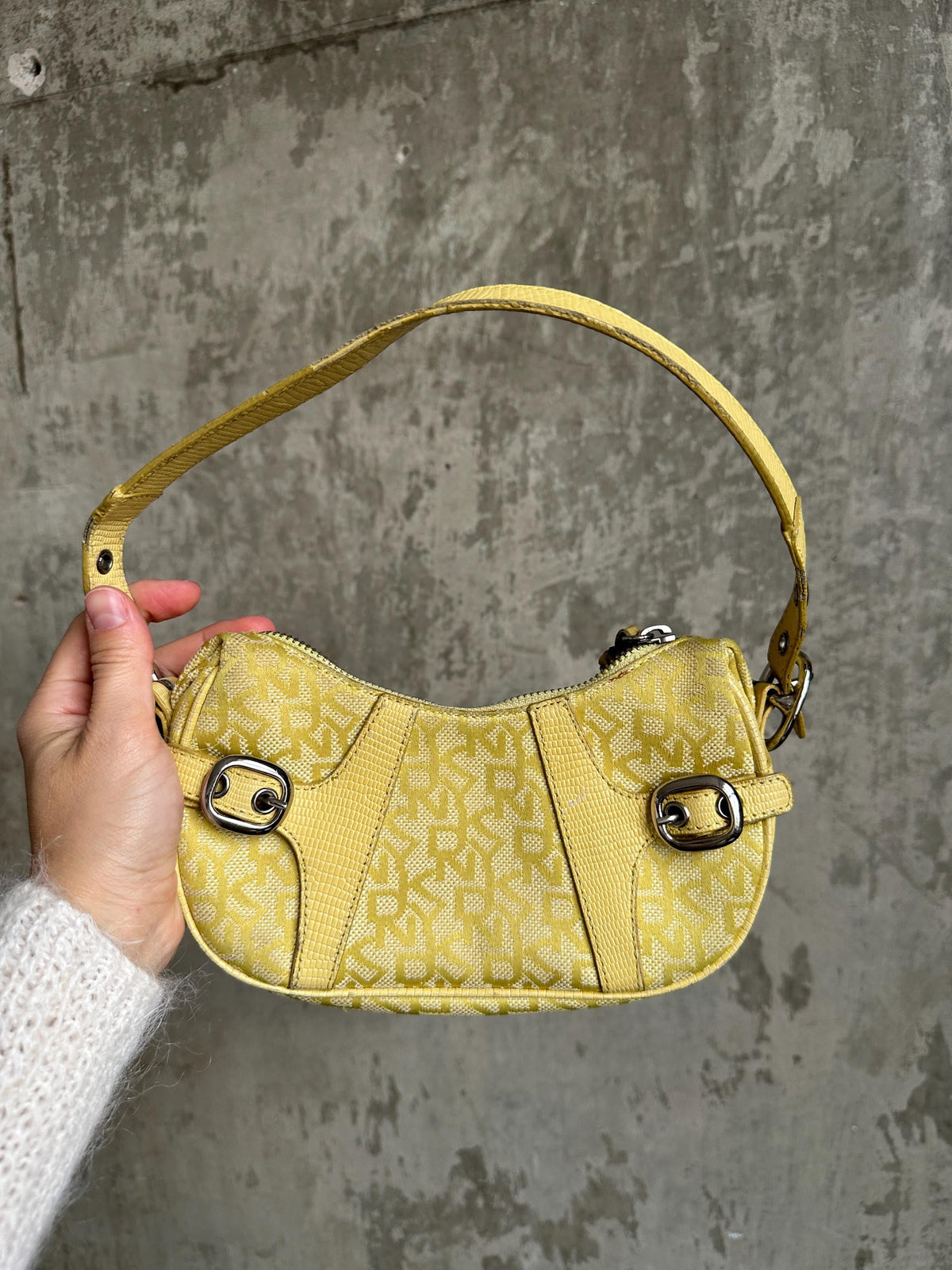 Vintage DKNY Yellow Monogram Mini Baguette Bag