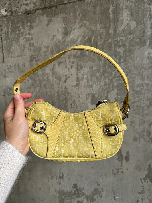 Vintage DKNY Yellow Monogram Mini Baguette Bag