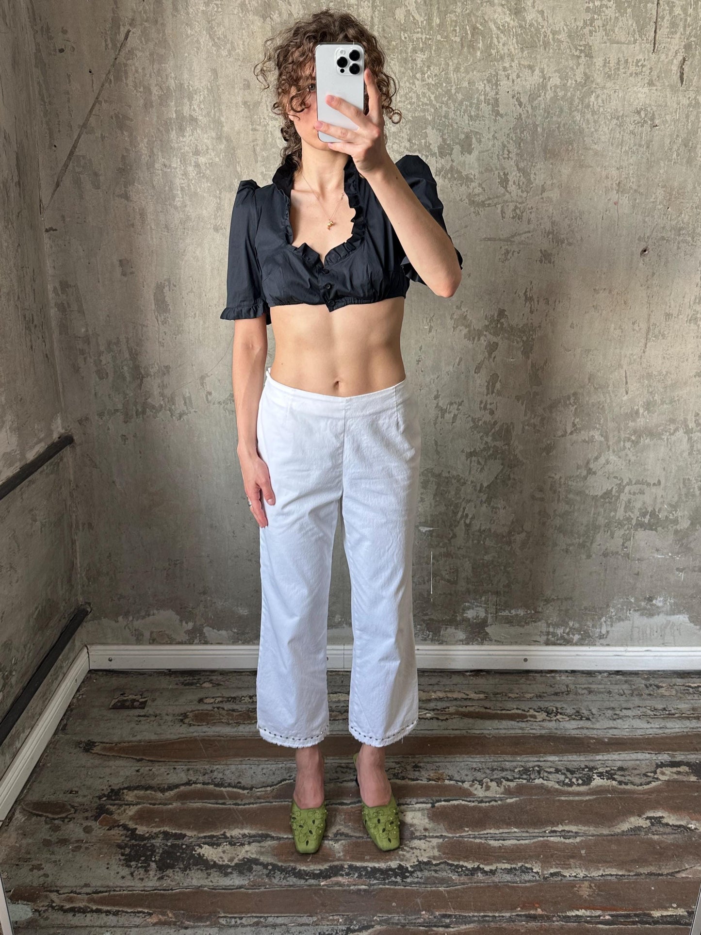 Vintage y2k ankle cotton pants in white