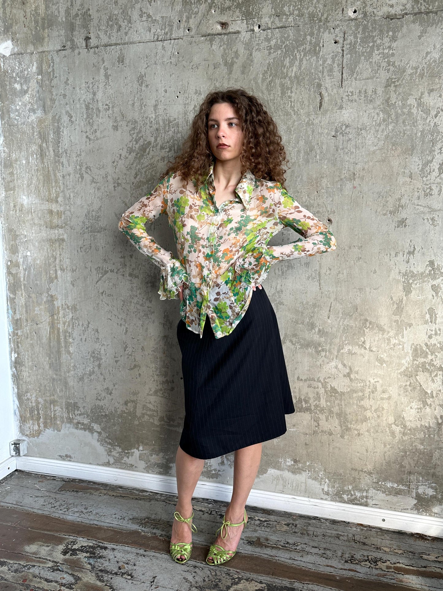 Vintage  Dolce & Gabbana Silk Floral Blouse in Green
