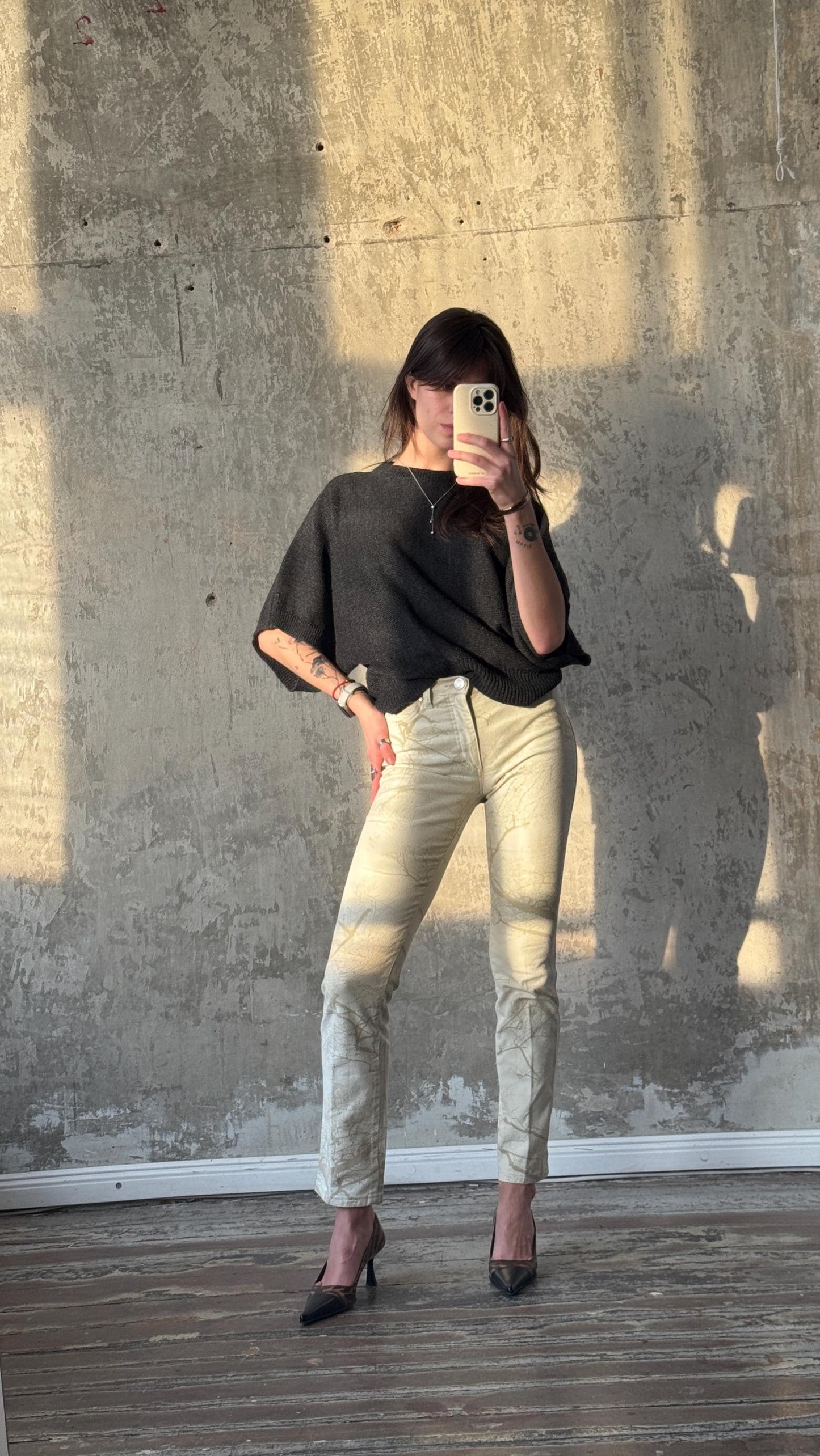 Vintage Roberto Cavalli 2000s cream paisley print jeans
