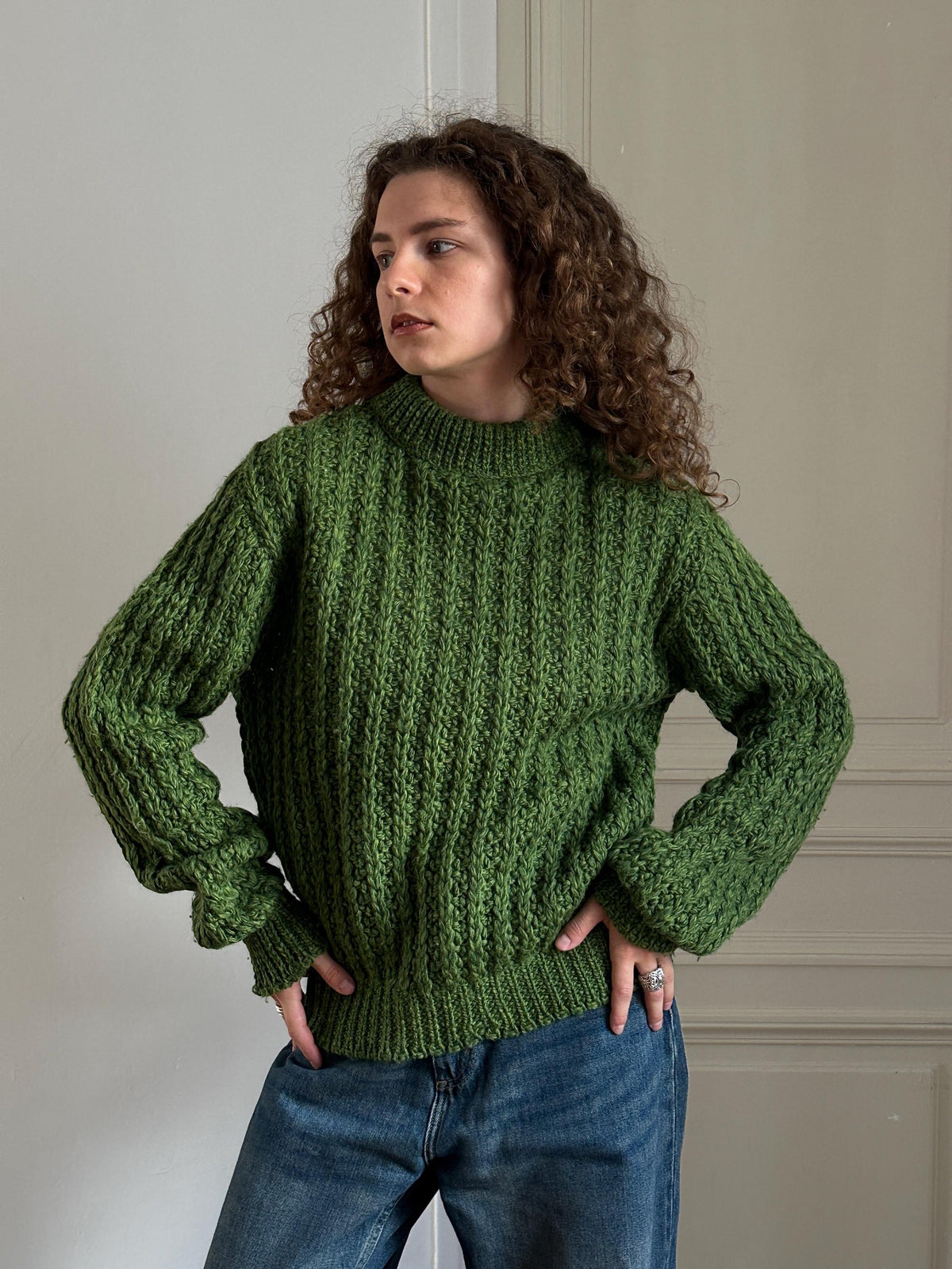 Vintage Coarse Knit Wool Sweater in Green