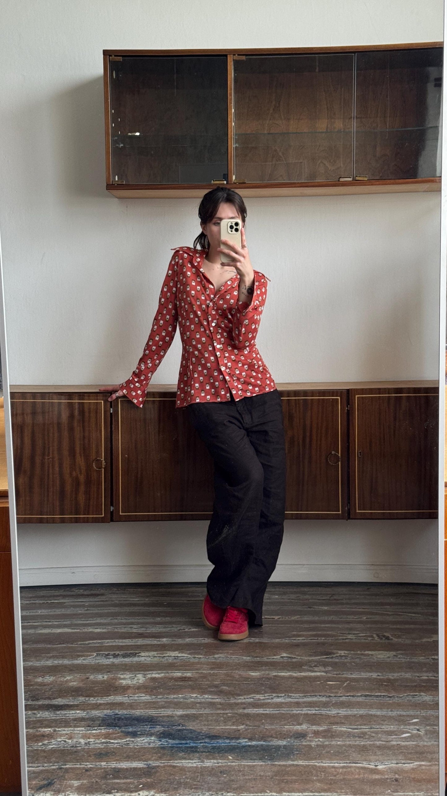 Vintage 90s patterned long sleeve blouse in red