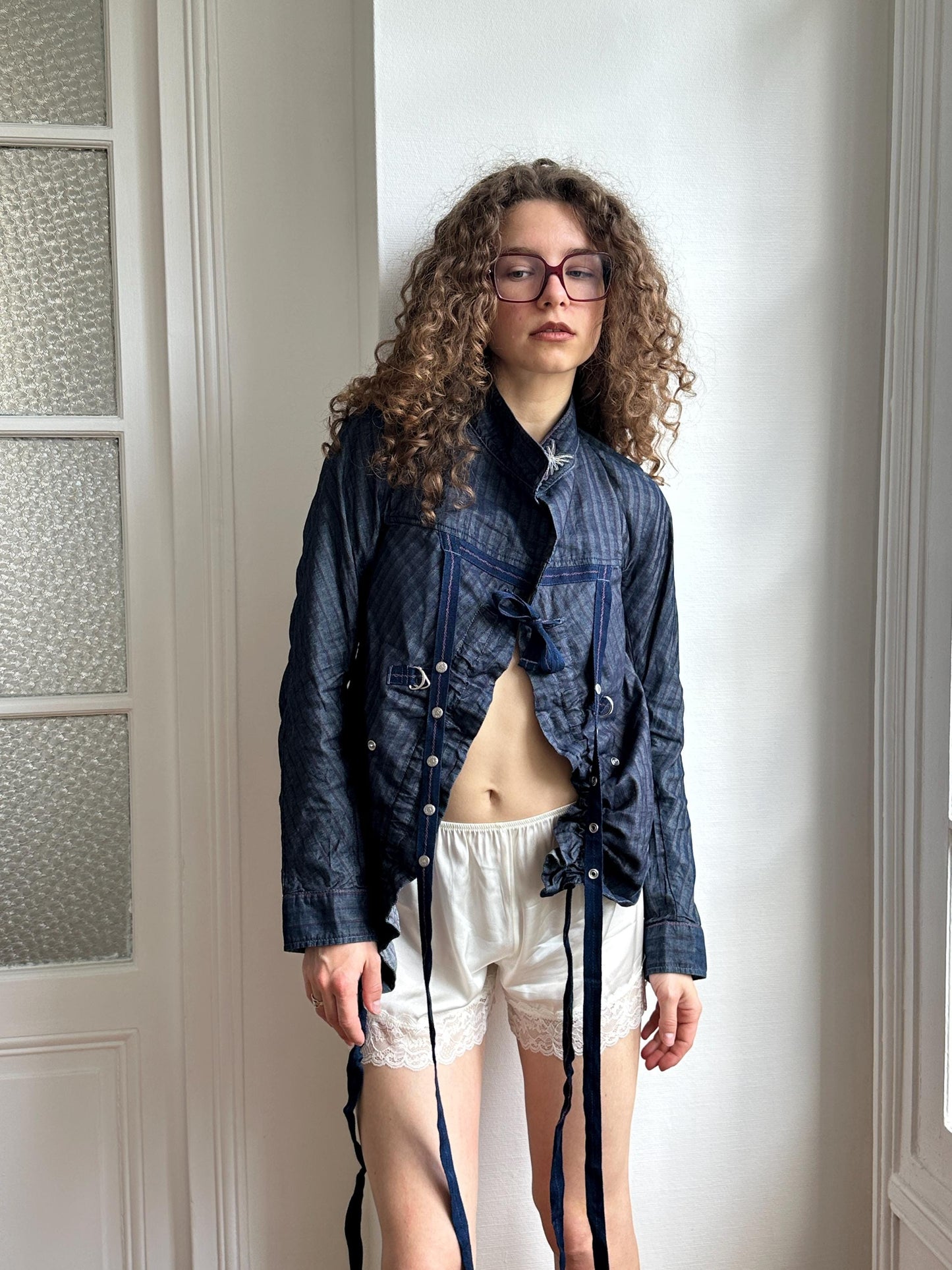 Vintage Y2K Marithé + François Girbaud Dark Denim Lace-Up Jacket