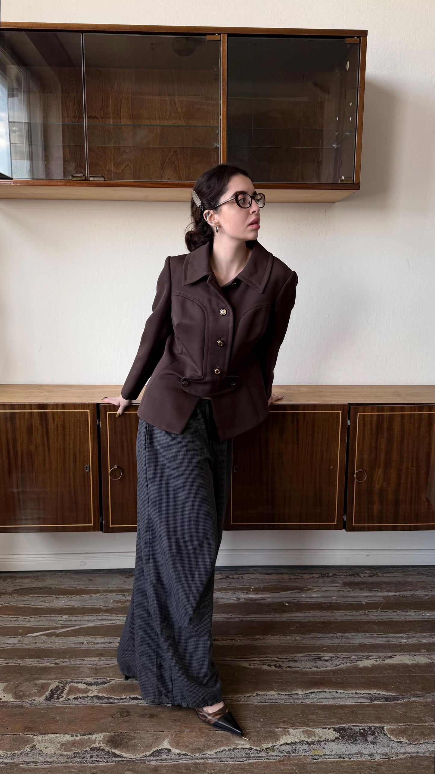 Vintage Brown Tailored Espresso Blazer, 90s Italian Structured Fitted Jacket