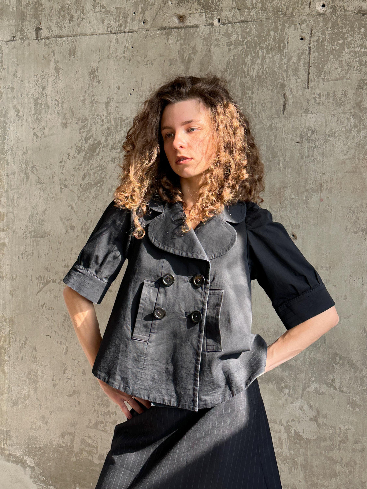 Vintage Sonia Rykiel Black Cotton Jacket | French Designer Cropped Coat