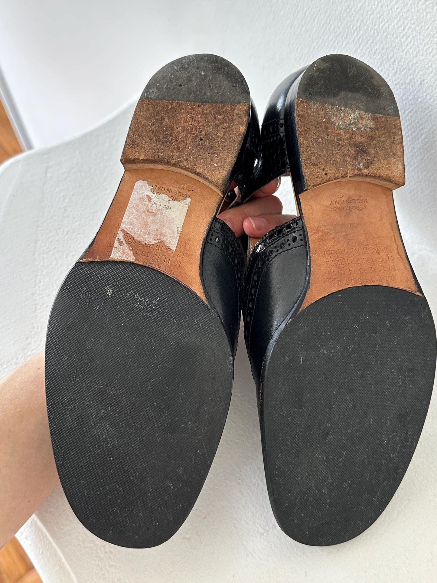 Maison Margiela Line 22 Black Leather Cut-Out Brogue Oxford Sandal in Black I US 6.5