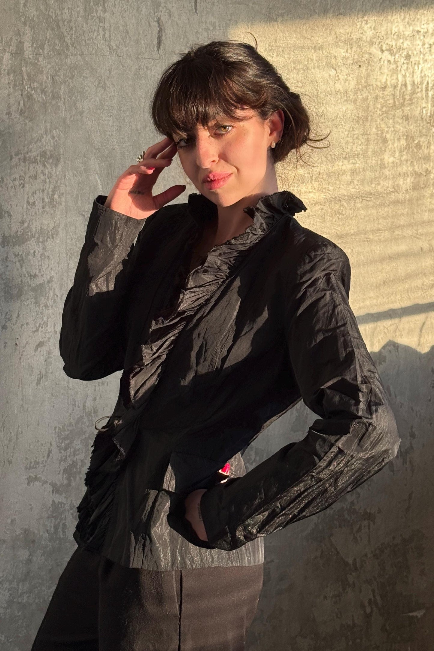Vintage Ruffled Black Blouse