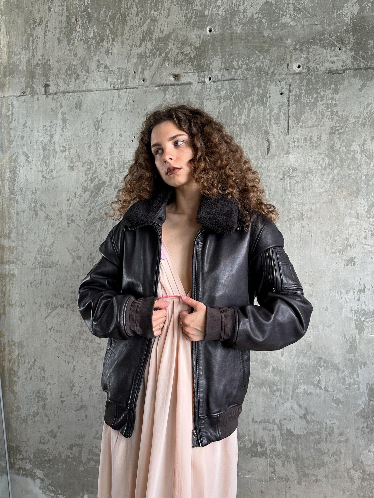 Vintage Hand Crafted Leather Aviator Bomber Jacket in Brown
