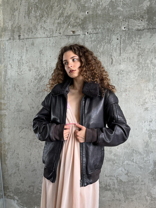 Vintage Hand Crafted Leather Aviator Bomber Jacket in Brown
