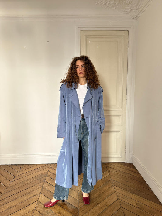 Vintage Cloudy Blue Long Trench Coat
