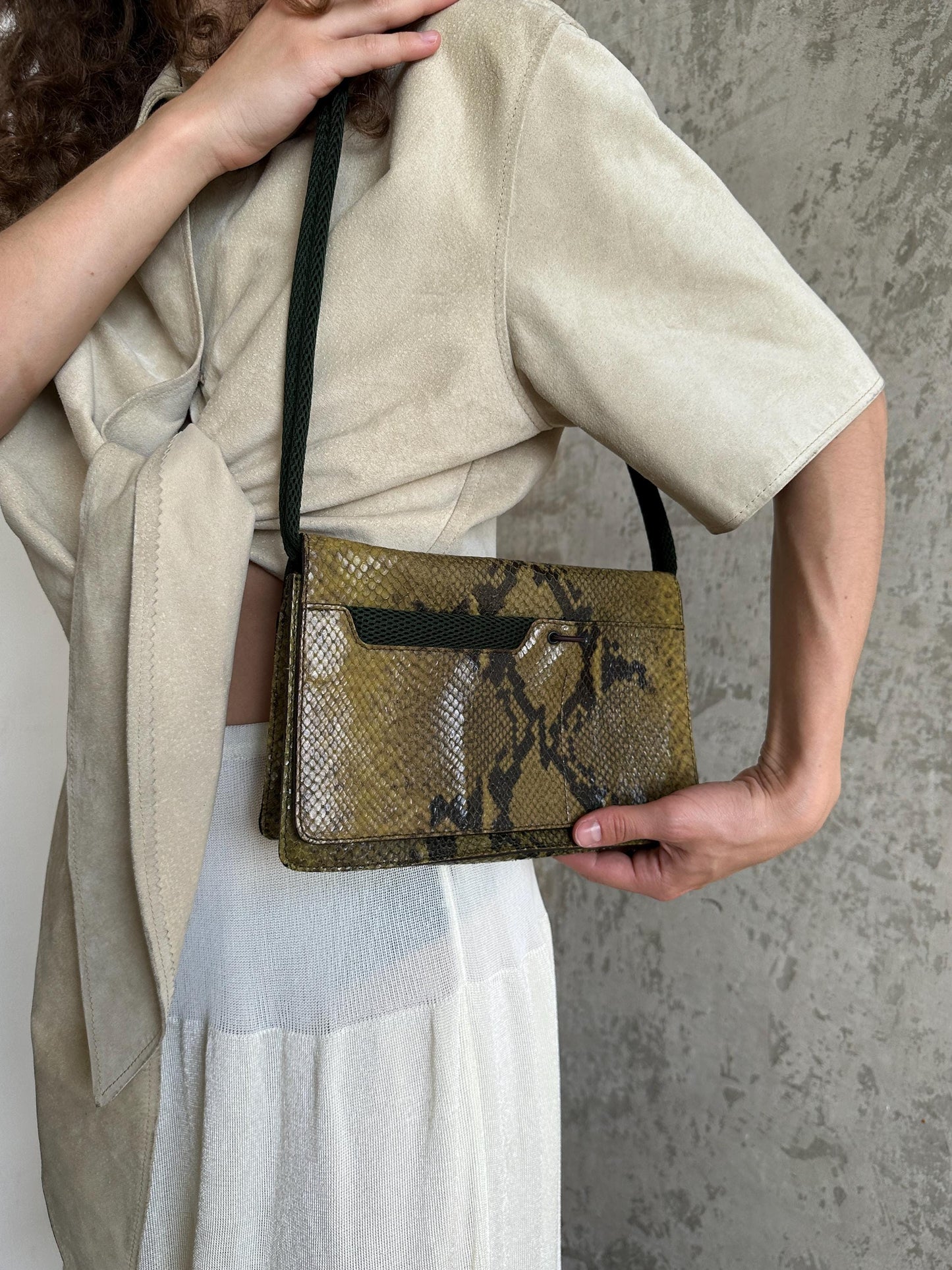 Vintage Miu Miu 1999 Python Mesh Crossbody Bag in Green