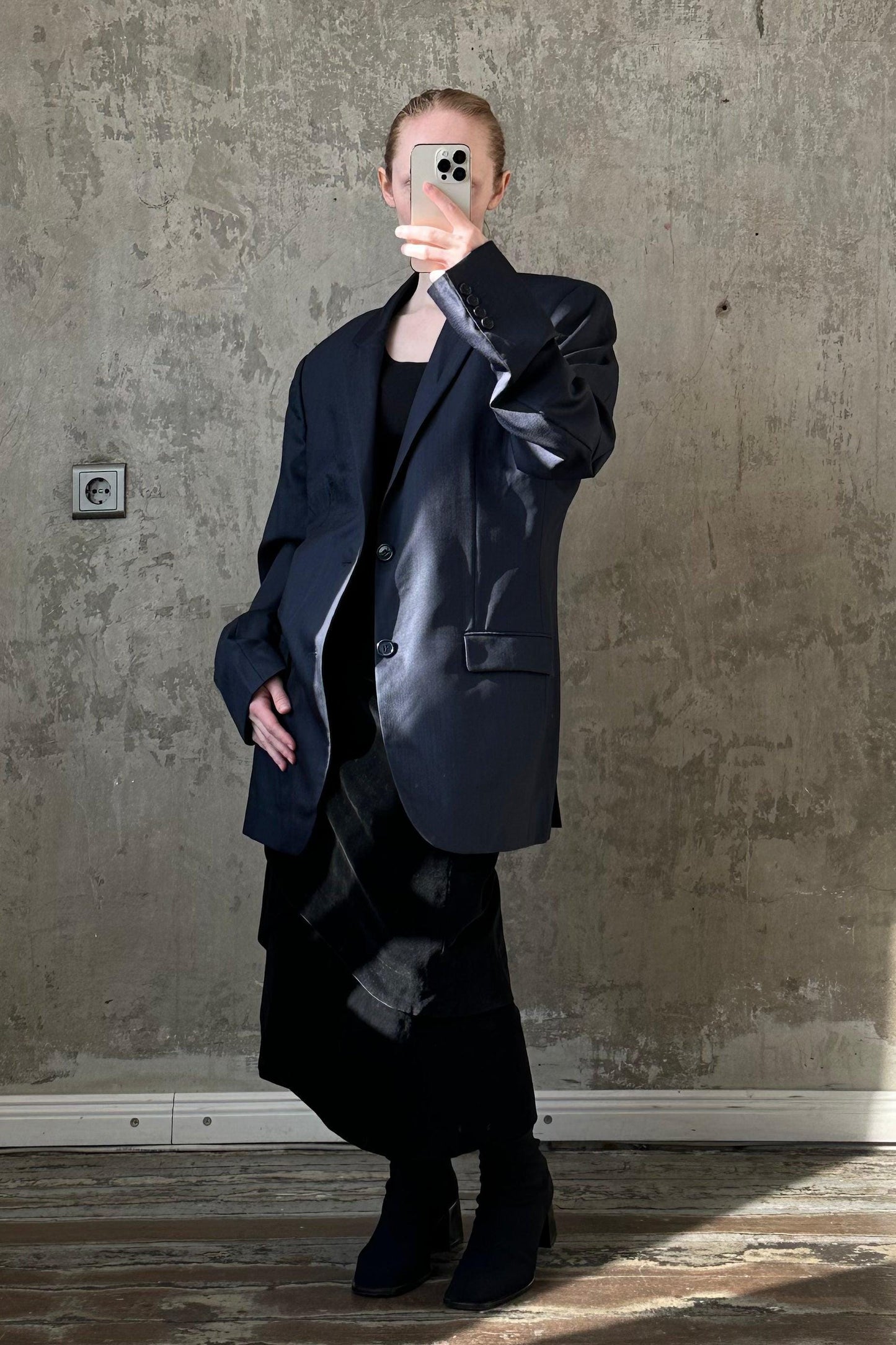 Vintage classic oversized viscose jacket blazer in dark blue