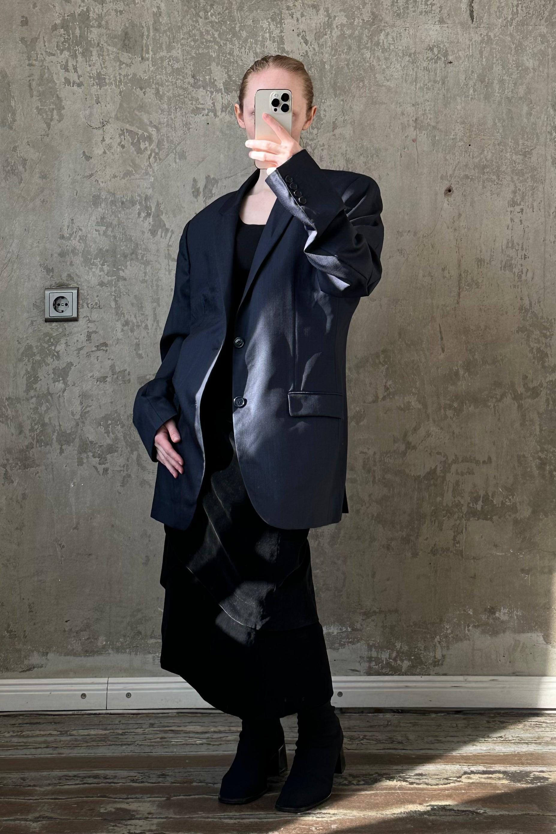 Vintage classic oversized viscose jacket blazer in dark blue