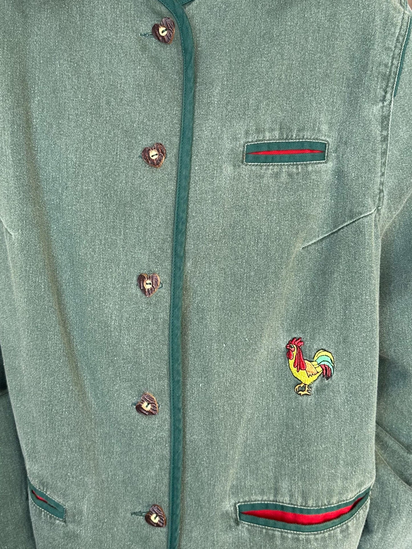 Vintage cotton oversized jacket with cock ebroidery in light green