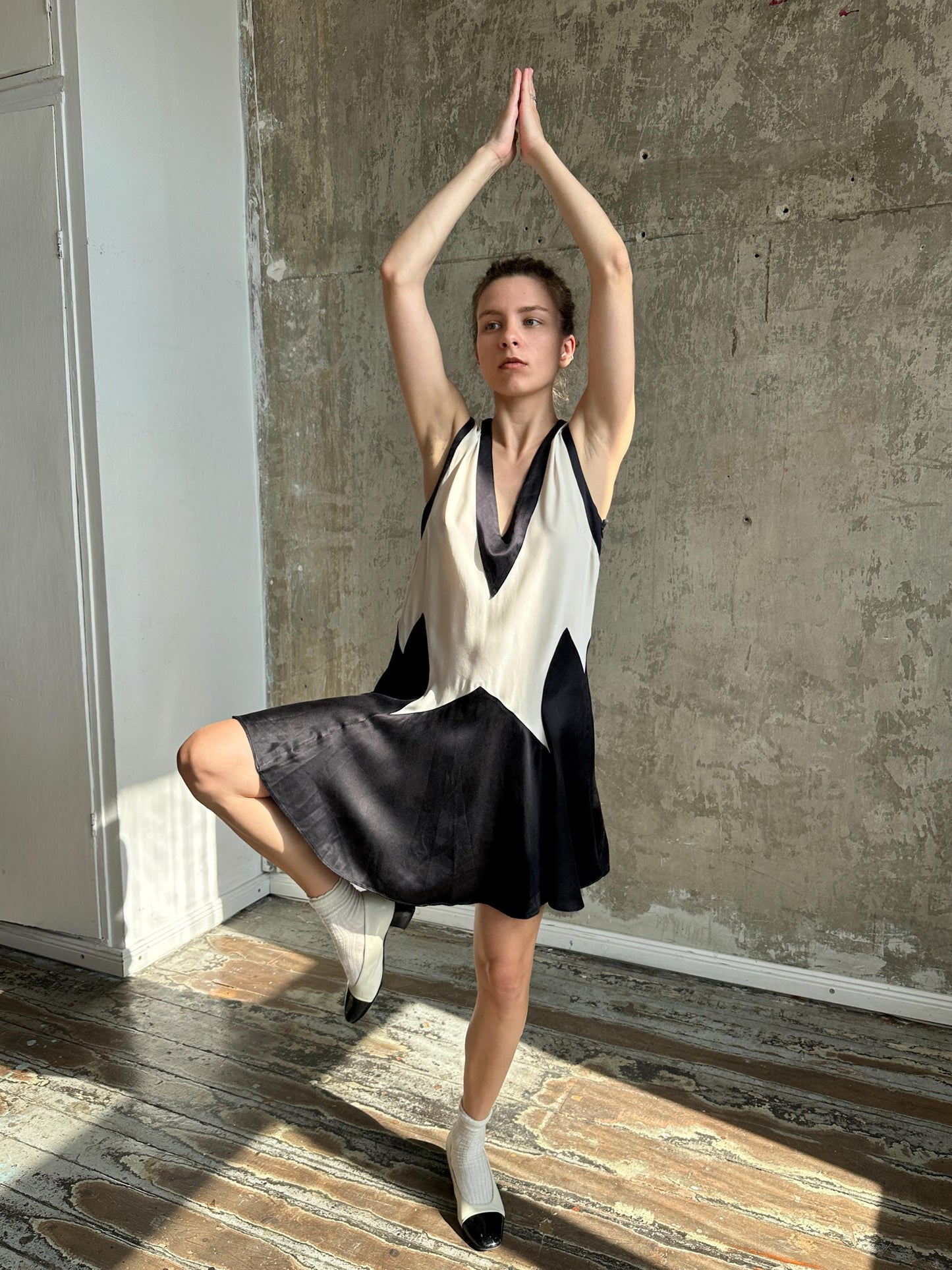 Vintage Marc by Marc Jacobs Silk Mini Dress | Black & Ivory Geometric Dress