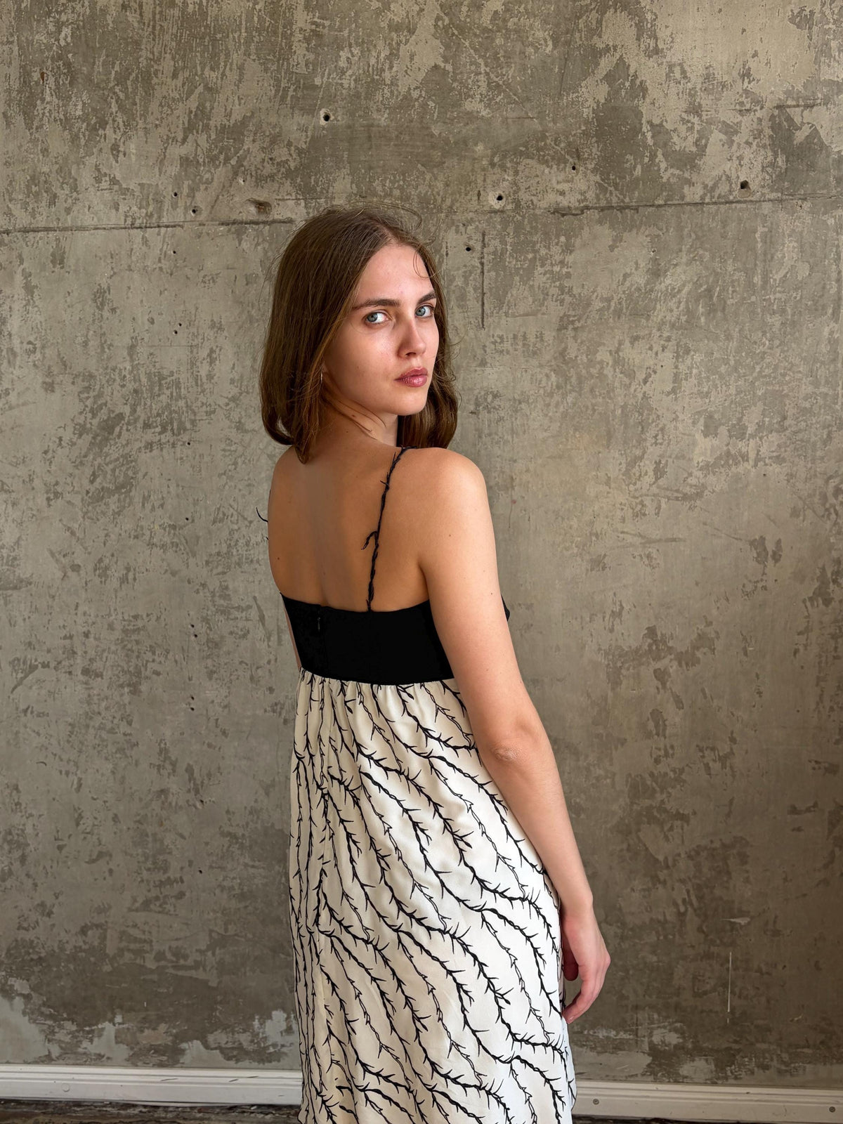 Vintage Balenciaga Branch Halter Dress in Black and White | Nicolas Ghesquière Era Silk Dress