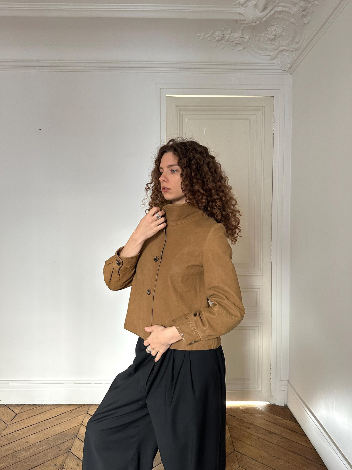 Vintage Marni Cropped Leather Jacket in Beige