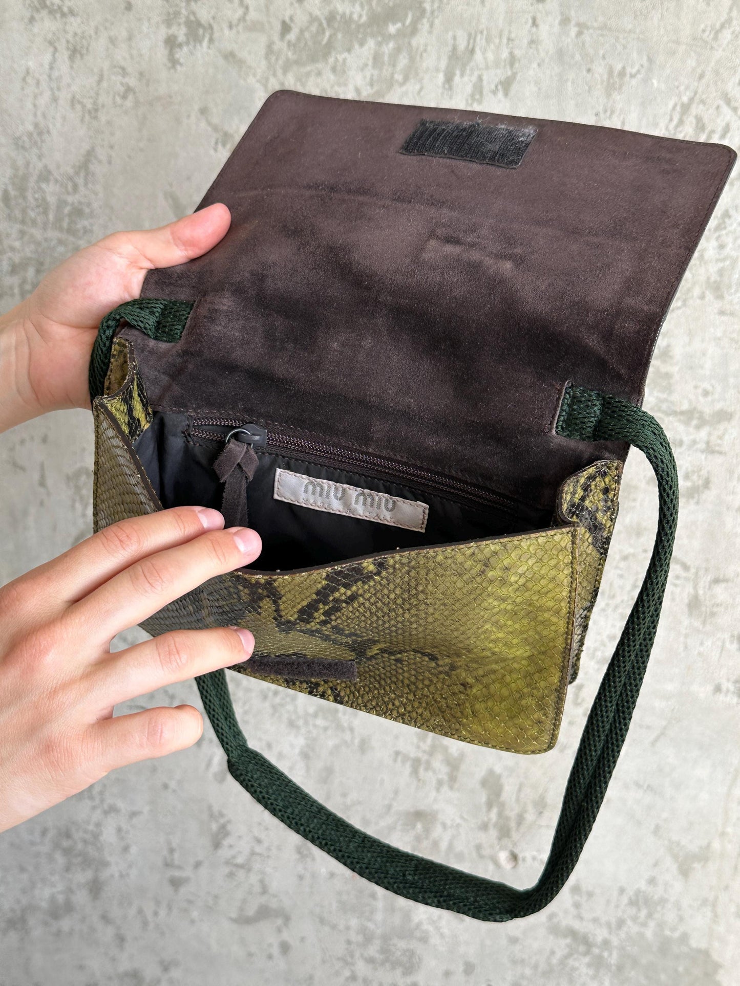 Vintage Miu Miu 1999 Python Mesh Crossbody Bag in Green